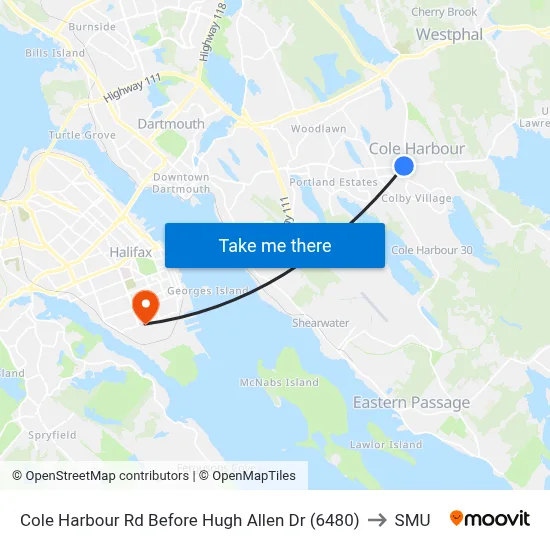 Cole Harbour Rd Before Hugh Allen Dr (6480) to SMU map
