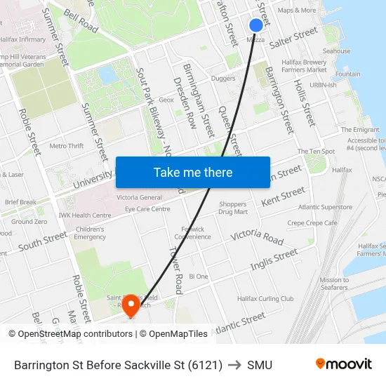Barrington St Before Sackville St (6121) to SMU map
