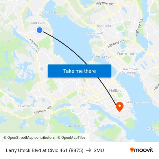 Larry Uteck Blvd at Civic 461 (8875) to SMU map