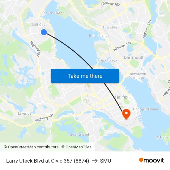 Larry Uteck Blvd at Civic 357 (8874) to SMU map