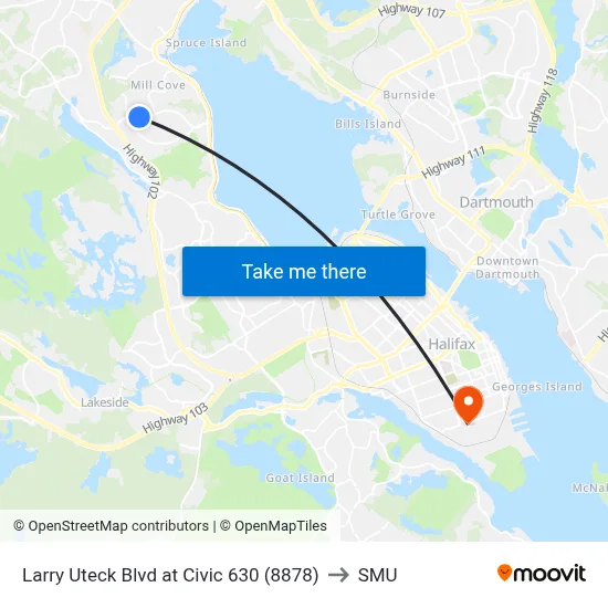 Larry Uteck Blvd at Civic 630 (8878) to SMU map