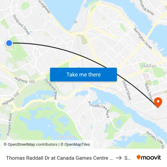 Thomas Raddall Dr at Canada Games Centre (9085) to SMU map