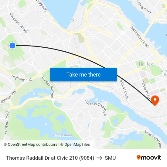 Thomas Raddall Dr at Civic 210 (9084) to SMU map