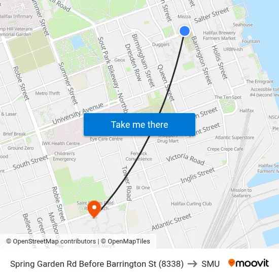 Spring Garden Rd Before Barrington St (8338) to SMU map