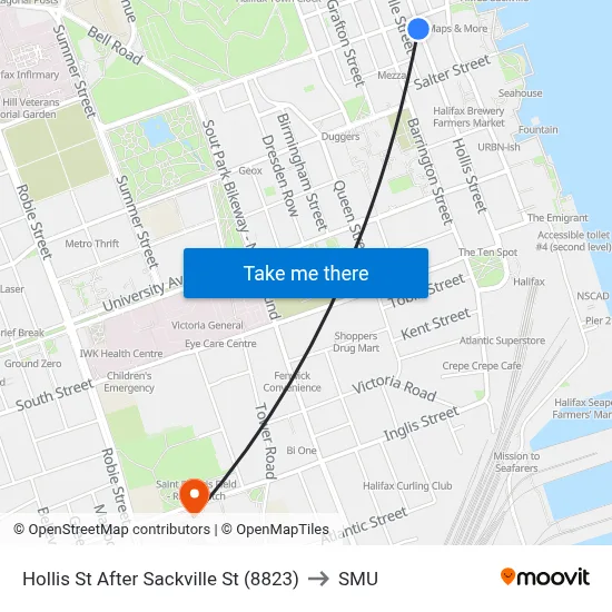 Hollis St After Sackville St (8823) to SMU map