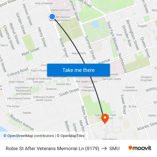 Robie St After Veterans Memorial Ln (8179) to SMU map