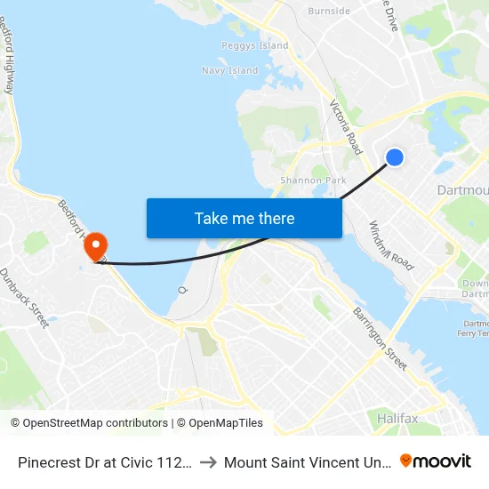 Pinecrest Dr at Civic 112 (2329) to Mount Saint Vincent University map