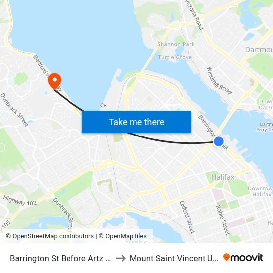 Barrington St Before Artz St (2333) to Mount Saint Vincent University map