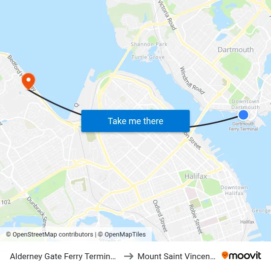 Alderney Gate Ferry Terminal Bay 3 (6064) to Mount Saint Vincent University map