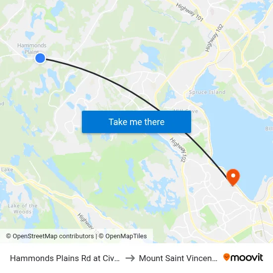Hammonds Plains Rd at Civic 1948 (2276) to Mount Saint Vincent University map