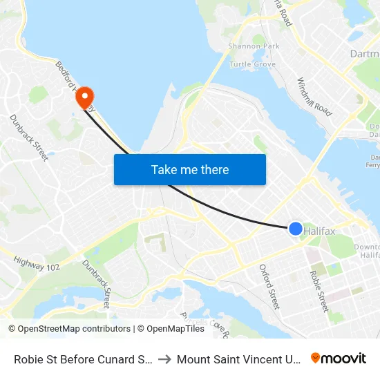Robie St Before Cunard St (8206) to Mount Saint Vincent University map