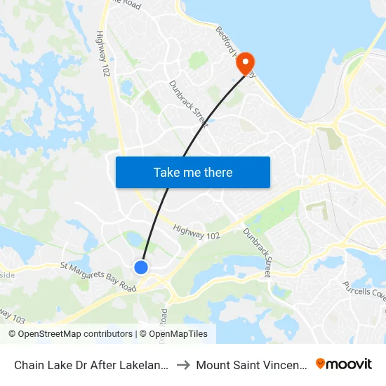 Chain Lake Dr After Lakelands Blvd (6375) to Mount Saint Vincent University map