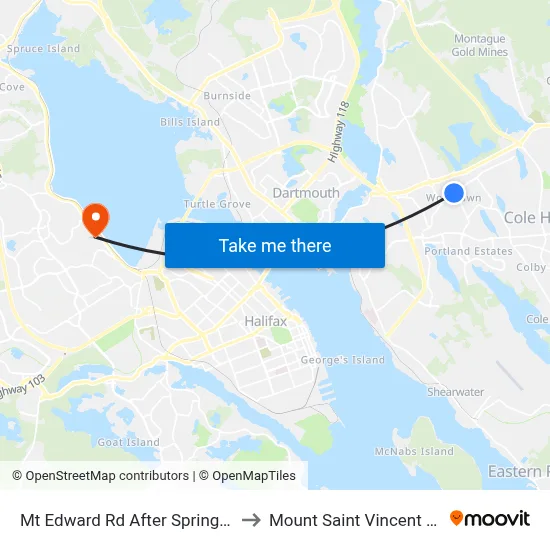Mt Edward Rd After Spring Ave (7268) to Mount Saint Vincent University map