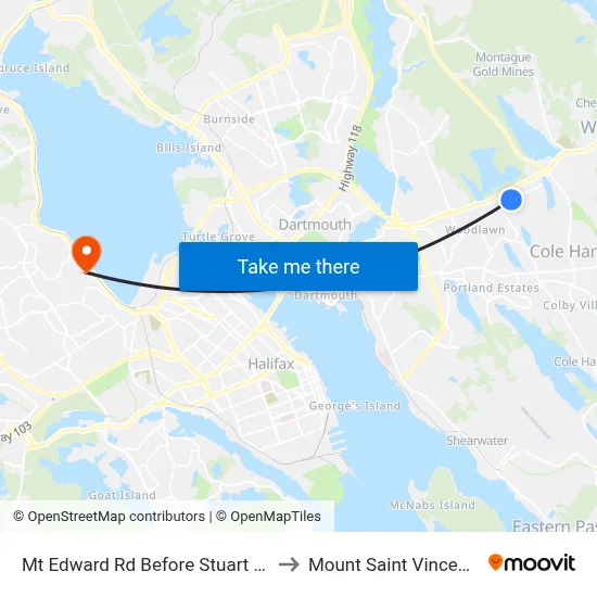 Mt Edward Rd Before Stuart Harris Dr (7265) to Mount Saint Vincent University map