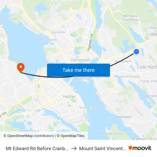 Mt Edward Rd Before Cranberry Cr (7264) to Mount Saint Vincent University map