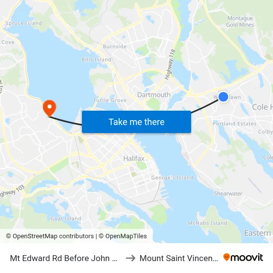Mt Edward Rd Before John Cross Dr (7261) to Mount Saint Vincent University map