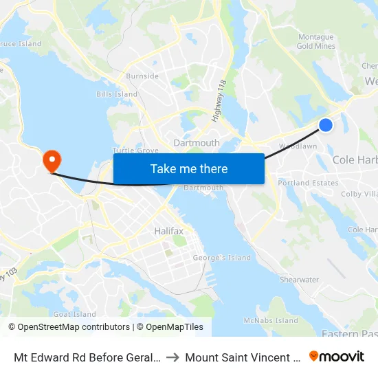 Mt Edward Rd Before Gerald St (7262) to Mount Saint Vincent University map