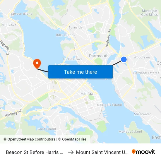 Beacon St Before Harris Rd (6205) to Mount Saint Vincent University map