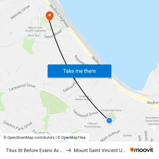 Titus St Before Evans Ave (7079) to Mount Saint Vincent University map