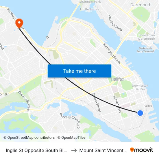 Inglis St Opposite South Bland St (6972) to Mount Saint Vincent University map