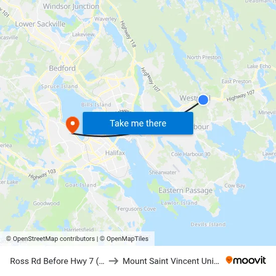 Ross Rd Before Hwy 7 (8766) to Mount Saint Vincent University map