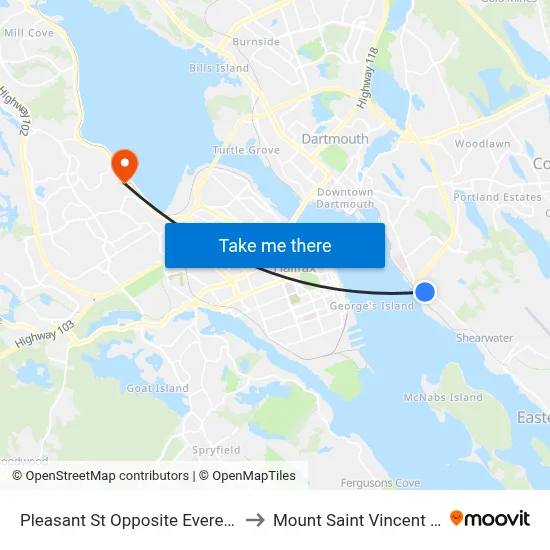 Pleasant St Opposite Everette St (8011) to Mount Saint Vincent University map