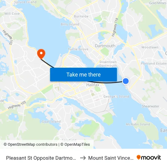Pleasant St Opposite Dartmouth General (8010) to Mount Saint Vincent University map