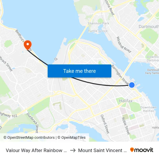 Valour Way After Rainbow Gate (6573) to Mount Saint Vincent University map