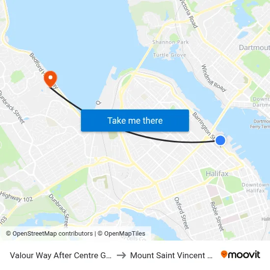 Valour Way After Centre Gate (6571) to Mount Saint Vincent University map