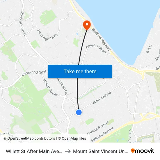 Willett St After Main Ave (8493) to Mount Saint Vincent University map