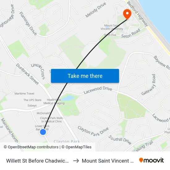 Willett St Before Chadwick Pl (8496) to Mount Saint Vincent University map