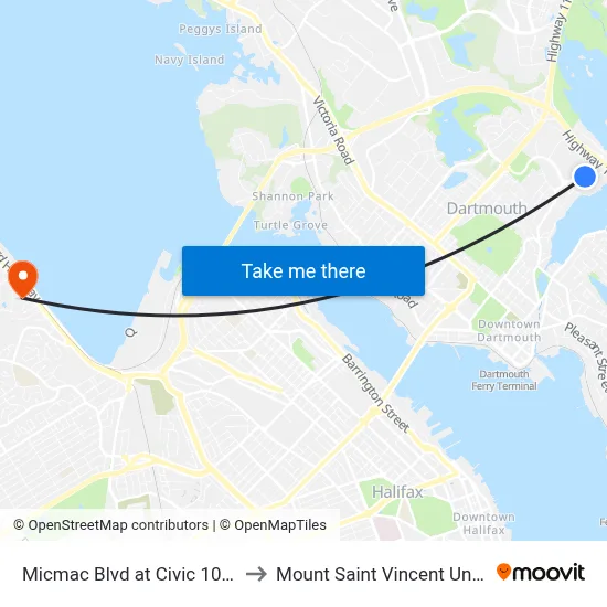 Micmac Blvd at Civic 10 (7210) to Mount Saint Vincent University map