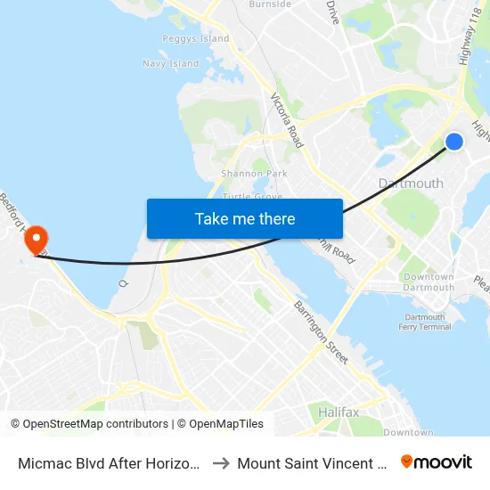 Micmac Blvd After Horizon Ct (7213) to Mount Saint Vincent University map