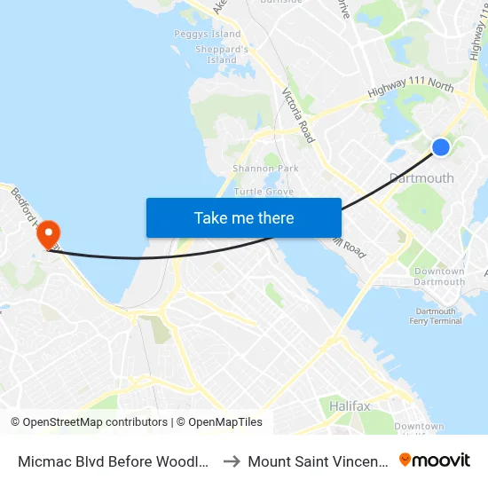 Micmac Blvd Before Woodland Ave (7215) to Mount Saint Vincent University map