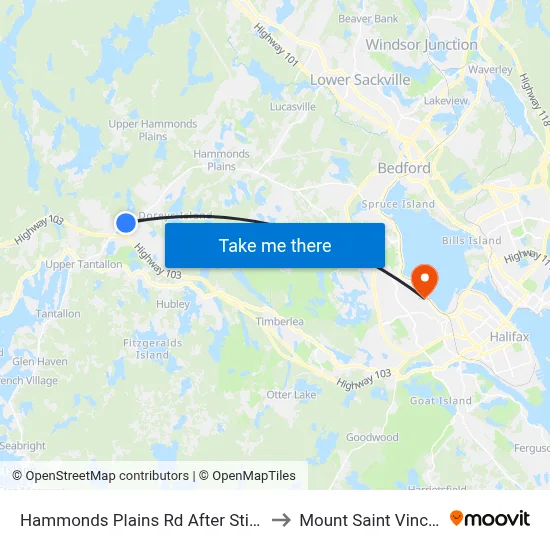 Hammonds Plains Rd After Stillwater Lake Dr (6815) to Mount Saint Vincent University map