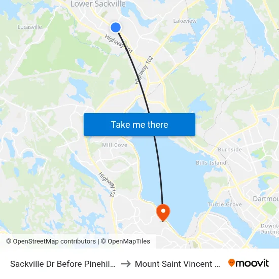 Sackville Dr Before Pinehill Dr (7327) to Mount Saint Vincent University map