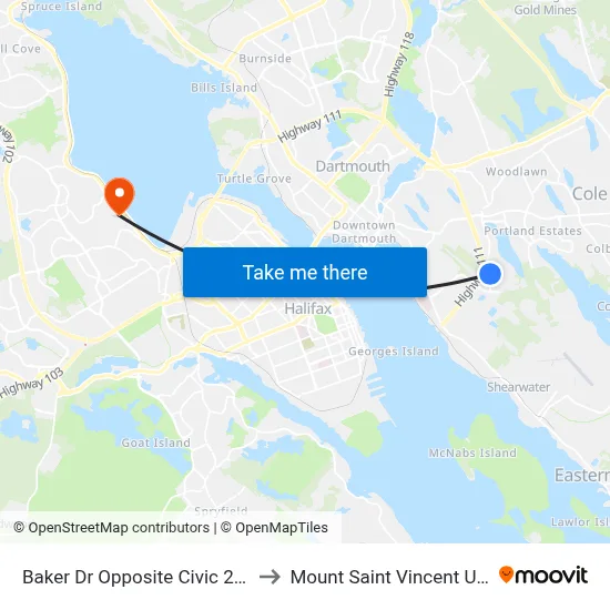 Baker Dr Opposite Civic 220 (8848) to Mount Saint Vincent University map