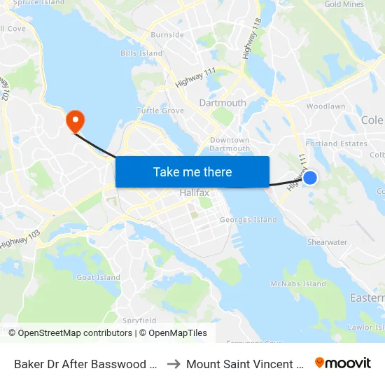 Baker Dr After Basswood Run (8846) to Mount Saint Vincent University map