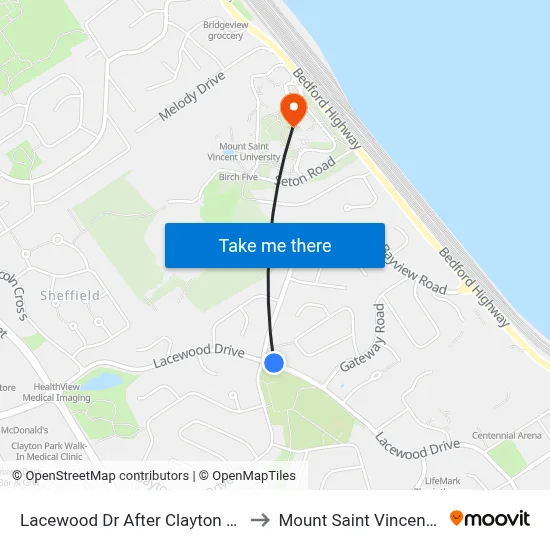 Lacewood Dr After Clayton Park Dr (7066) to Mount Saint Vincent University map