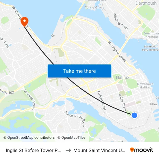 Inglis St Before Tower Rd (6969) to Mount Saint Vincent University map