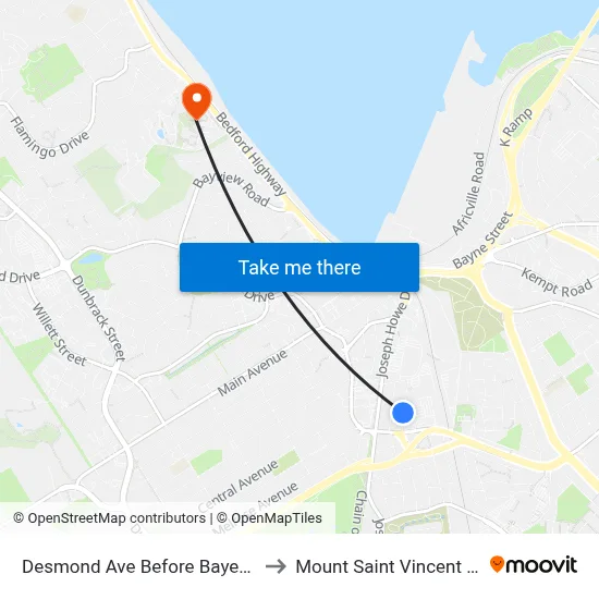 Desmond Ave Before Bayers Rd (6564) to Mount Saint Vincent University map
