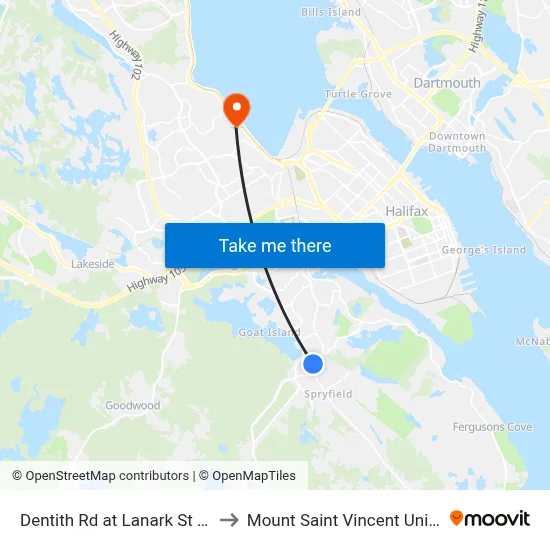 Dentith Rd at Lanark St (6560) to Mount Saint Vincent University map