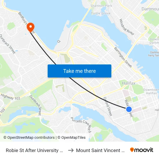 Robie St After University Ave (8187) to Mount Saint Vincent University map