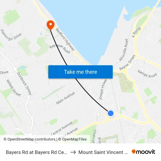 Bayers Rd at Bayers Rd Centre (6194) to Mount Saint Vincent University map
