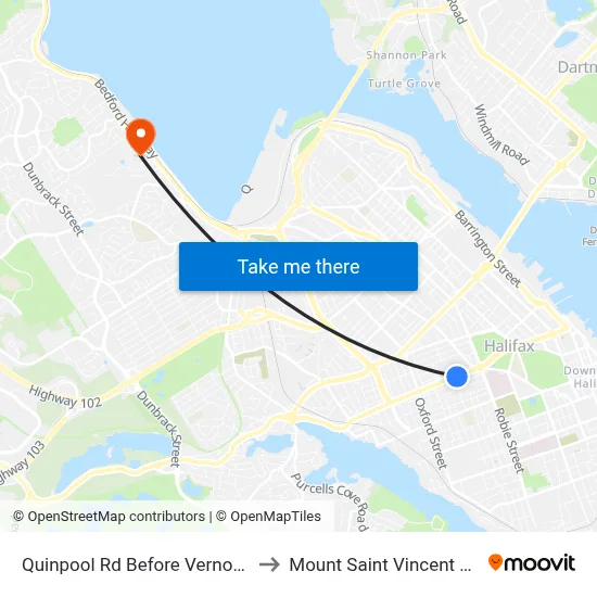 Quinpool Rd Before Vernon St (8149) to Mount Saint Vincent University map
