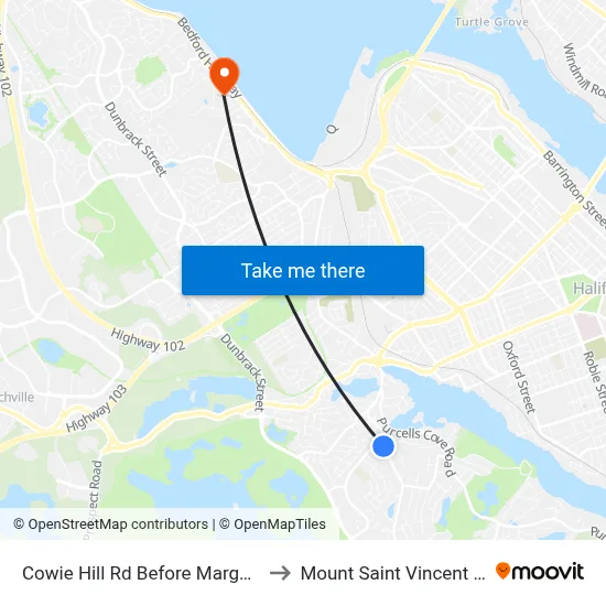 Cowie Hill Rd Before Margate Dr (6514) to Mount Saint Vincent University map