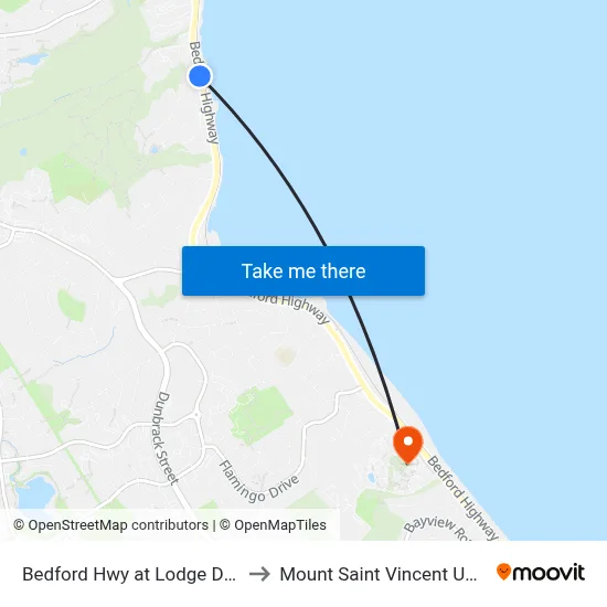 Bedford Hwy at Lodge Dr (6233) to Mount Saint Vincent University map