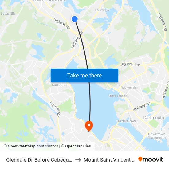 Glendale Dr Before Cobequid Rd (6750) to Mount Saint Vincent University map