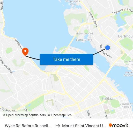 Wyse Rd Before Russell St (8615) to Mount Saint Vincent University map