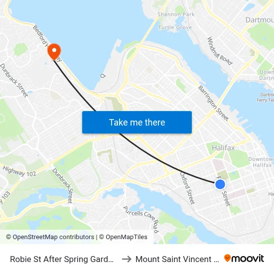 Robie St After Spring Garden Rd (8185) to Mount Saint Vincent University map